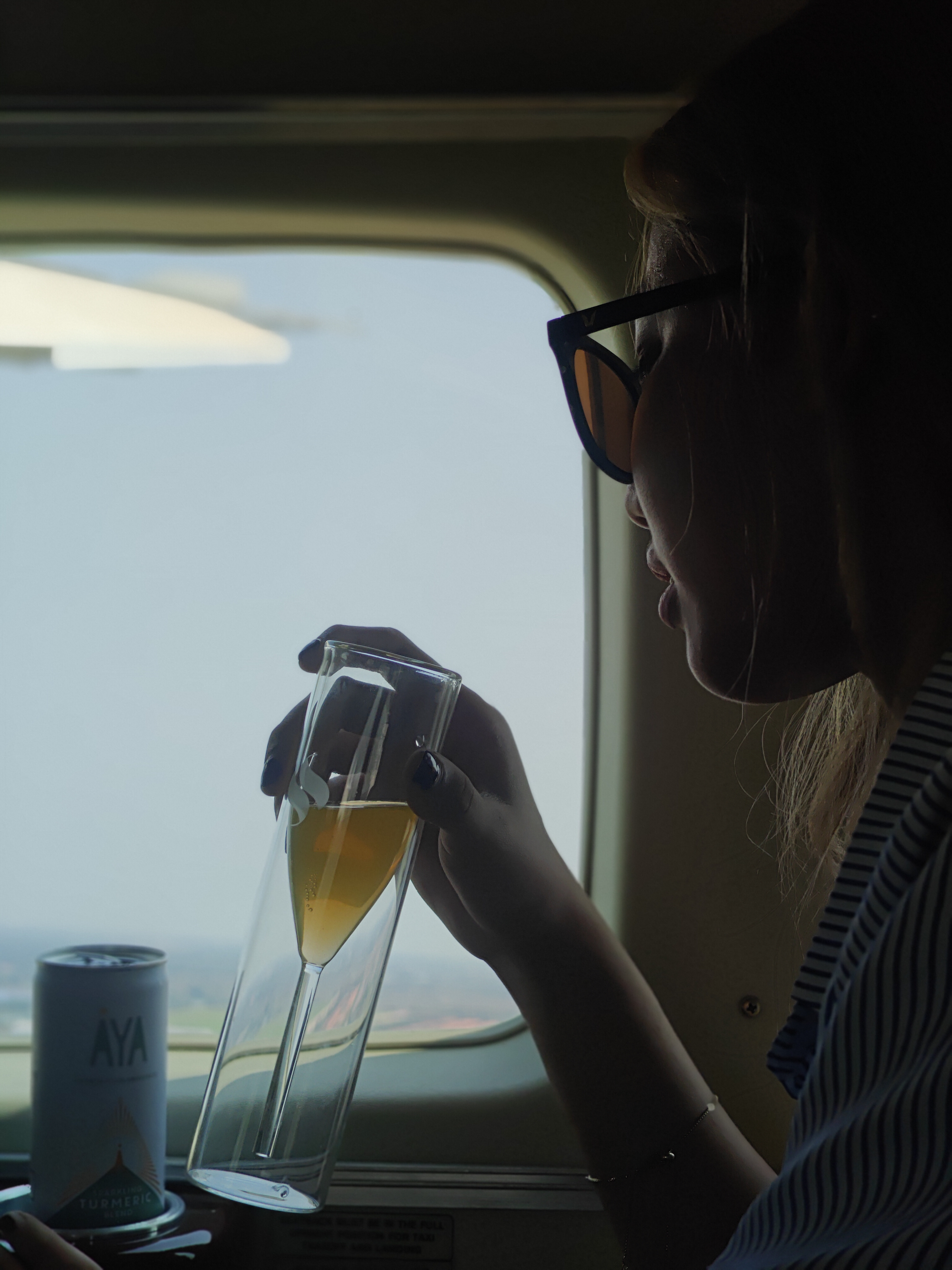 Twilight cocktail and breathtaking views on private flight
